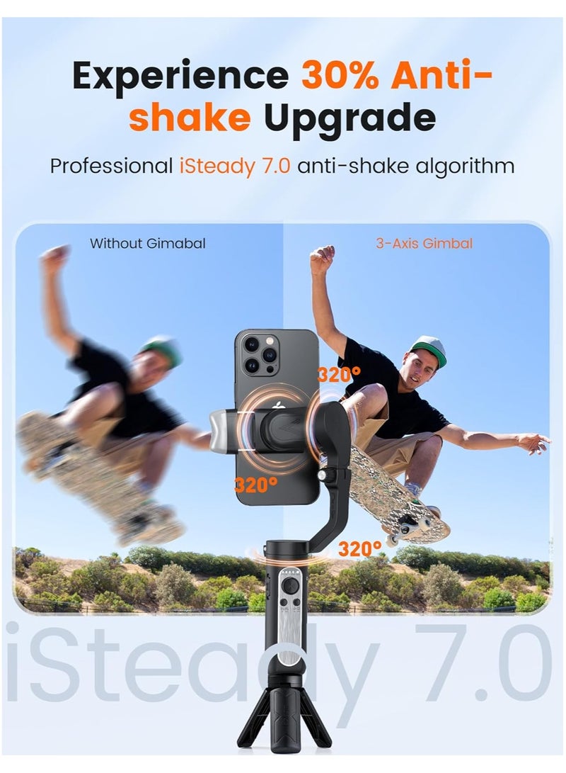 hohem iSteady V2S Gimbal Stabilizer for Smartphone, 3-Axis Gimbal for iPhone, AI Tracking, Portable and Foldable Gimbal with Fill Light, Phone Stabilizer for Video Recording