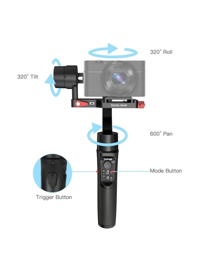 Hohem iSteady-Multi Gimbal for Compact Camera 3-Axis Handheld Gimble Stabilizer for Sony RX100M7/6/5/4/3 RX0 II Gopro & Osmo Action Camera and Smartphone 3 in 1 Gimbal Stabilizer