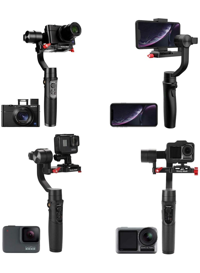 Hohem iSteady-Multi Gimbal for Compact Camera 3-Axis Handheld Gimble Stabilizer for Sony RX100M7/6/5/4/3 RX0 II Gopro & Osmo Action Camera and Smartphone 3 in 1 Gimbal Stabilizer