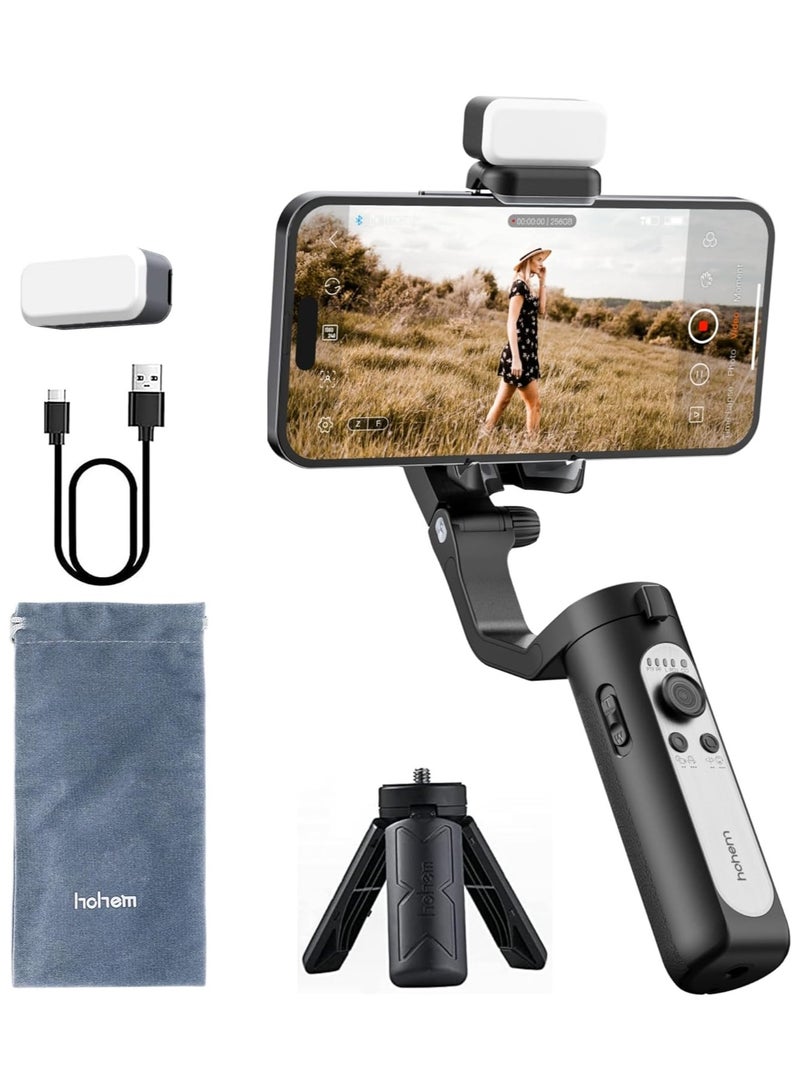 HoHem Smartphone Gimbal iSteady XE Kit 3-Axis Cell Phone Stabilizer for iPhone 14 13 Pro Max & Android,Include Fill Light,One-Key Inception for Youtuber,Vlog,Video Record,Live Stream(2023 Black Kit)