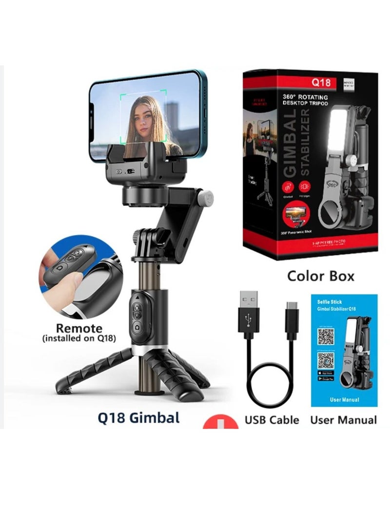 Q18 Desktop Gimbal Selfie Stick Tripod Stabilizer With Fill Light Remote Following Foldable For IPhone Xiaomi Live Broadcast