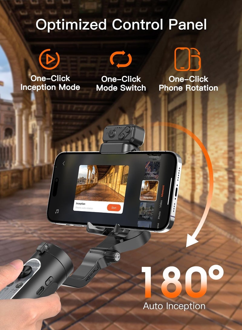 Gimbal Stabilizer for Smartphone, 3-Axis Gimbal for iPhone Android with Magnetic Adjustable Fill Light,Foldable Stabilizer for One-Key Inception for Youtuber,Vlog,Video Record