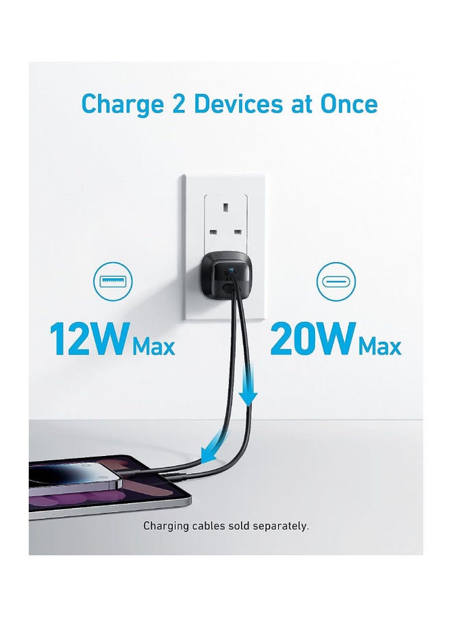 323 Charger 33W USB-C Power Delivery and USB-A port Adapter Black