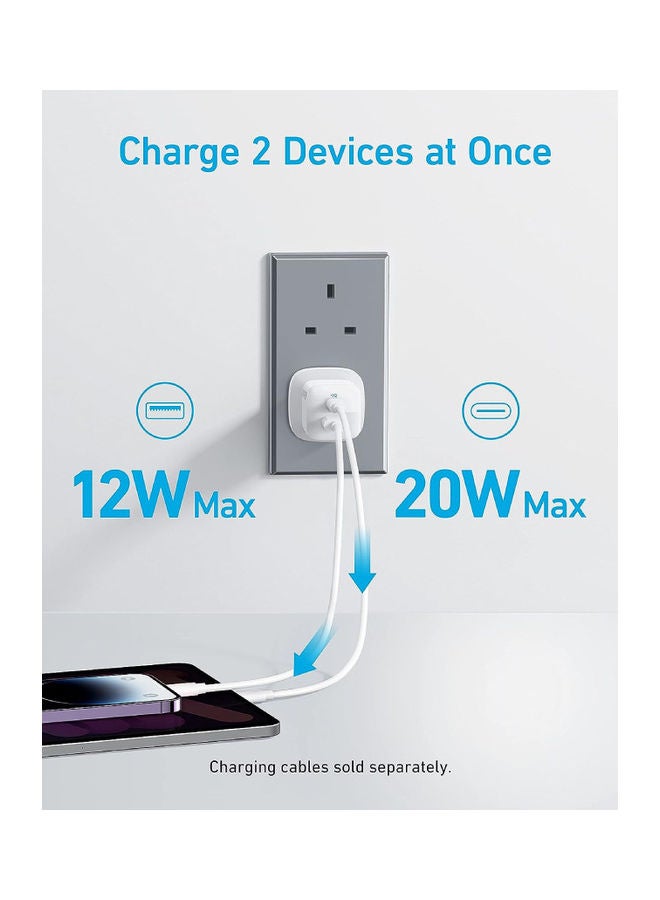 323 Charger 33W USB-C Power Delivery and  USB-A port Adapter A2331K21 White White