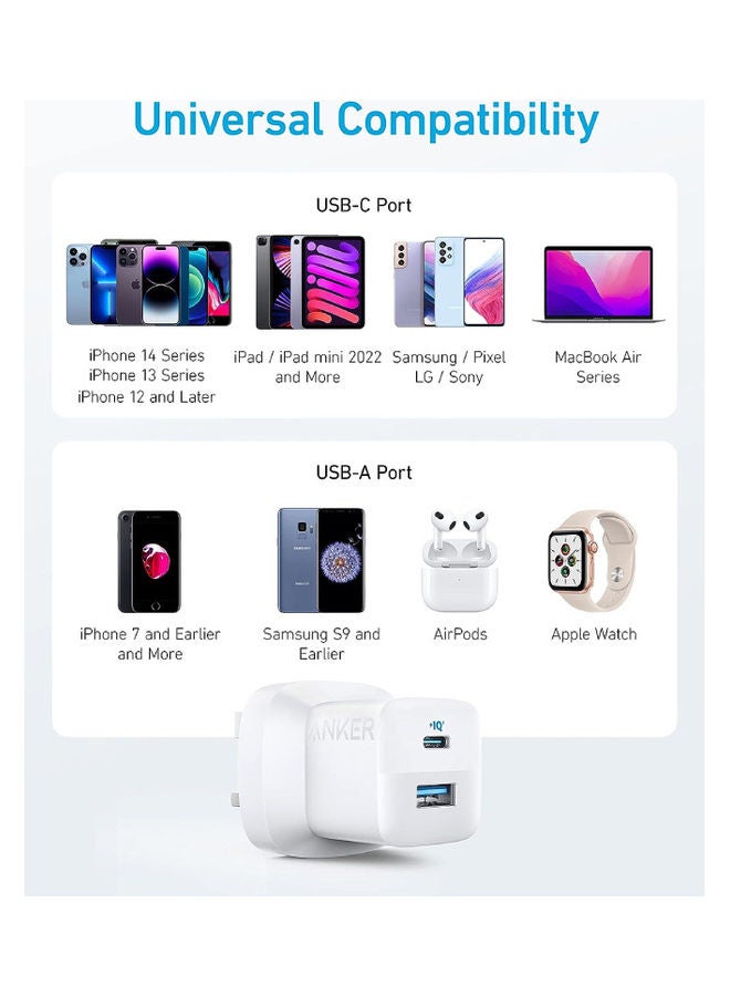 323 Charger 33W USB-C Power Delivery and  USB-A port Adapter A2331K21 White White