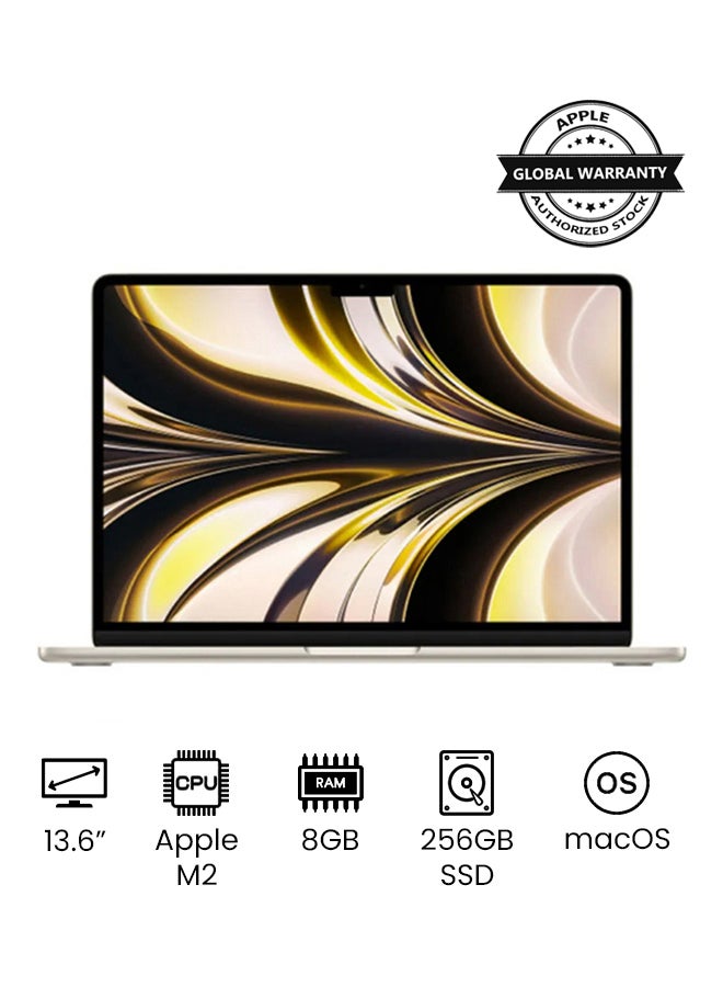 MacBook Air MLY13 13-Inch Display: Apple M2 chip with 8-core CPU and 8-core GPU, 256GB SSD, English Arabic Keyboard Starlight
