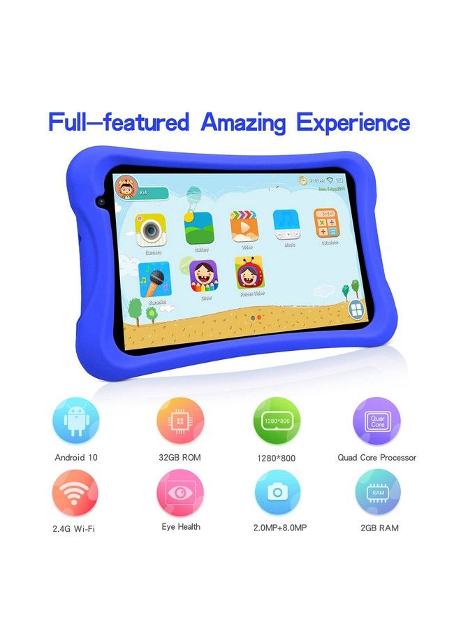 8 Inch Kids Tablet Quad Core Android 10 32Gb Wifi Bluetooth Dual Camera Educationl Gamesparental Control Kids Software Preinstalled With Kidstablet Case(Blue)