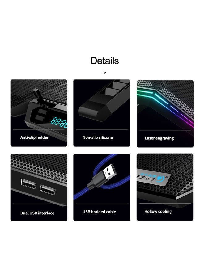 Portable Laptop Cooling Pad with 6 Fans Black