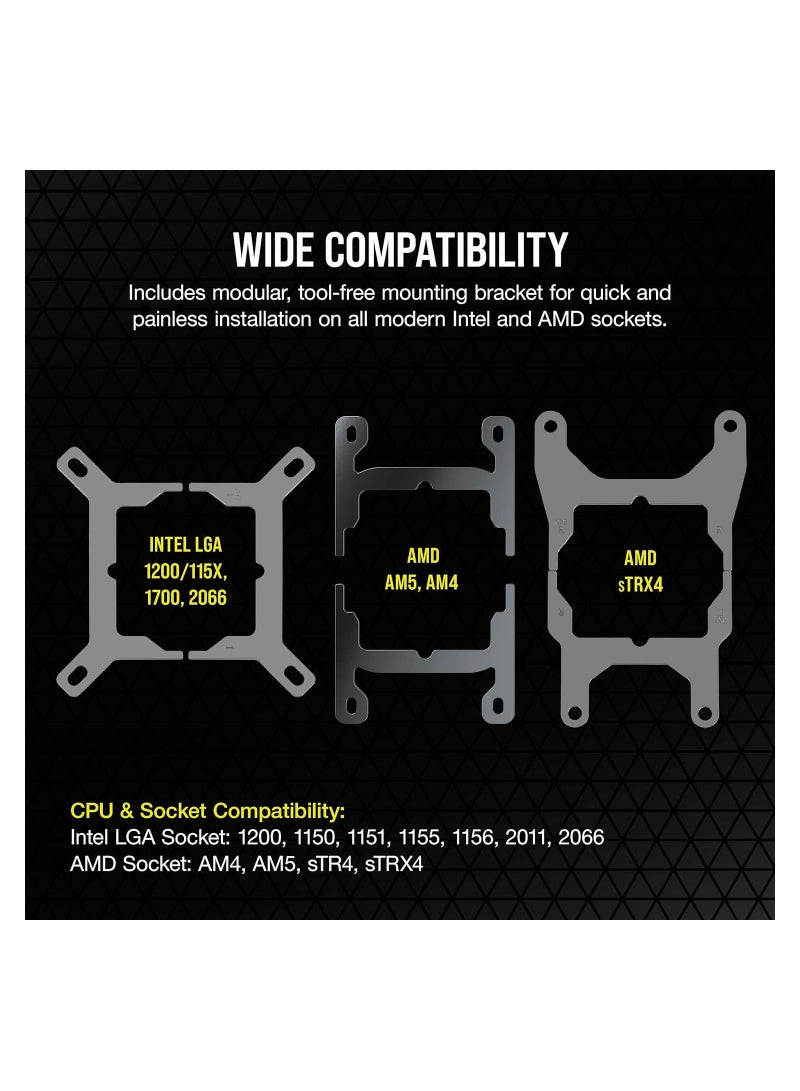 iCUE H150i Elite CAPELLIX XT Desktop Liquid CPU Cooler - Three AF120 RGB Elite Fans - 360mm Radiator - Intel LGA 1700, 1200, 115X, 2066, AMD AM5, AM4 - Included Commander Core