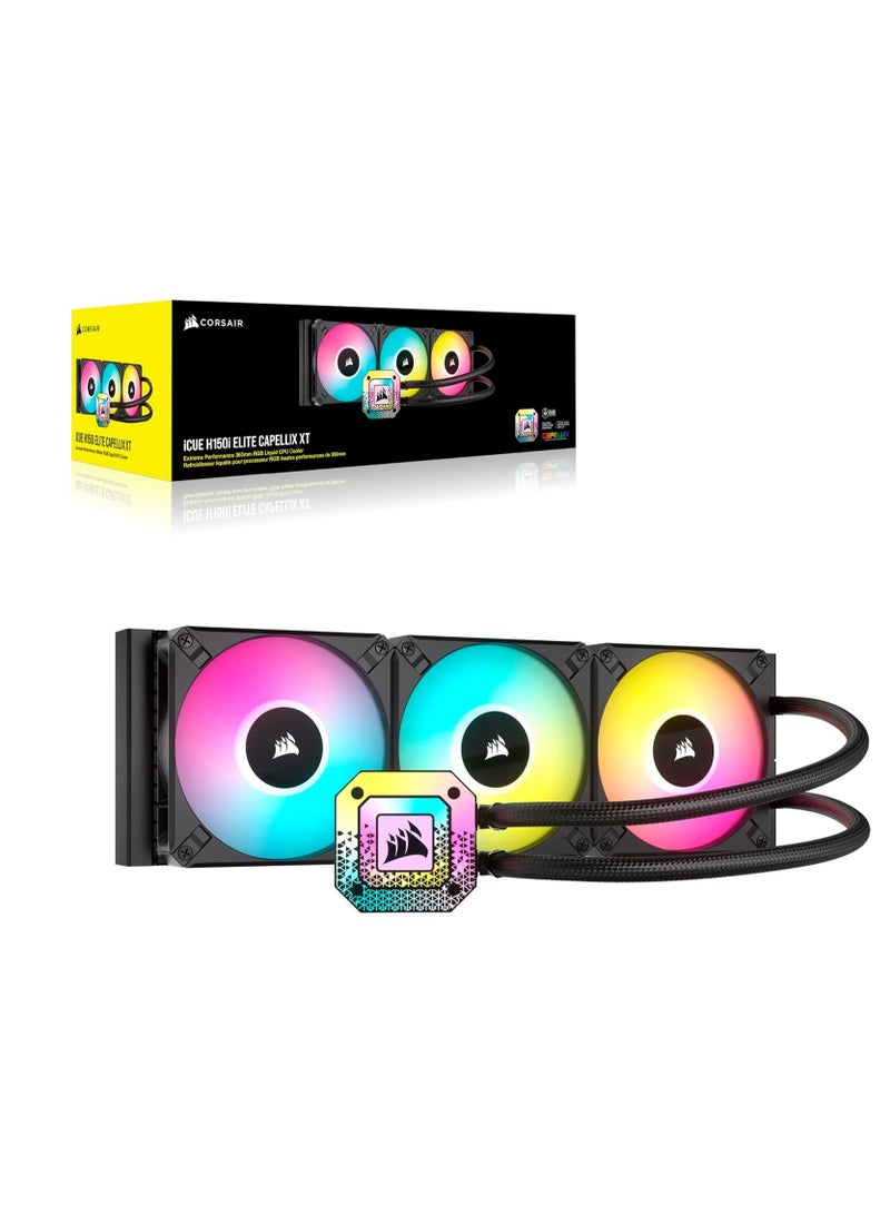 iCUE H150i Elite CAPELLIX XT Desktop Liquid CPU Cooler - Three AF120 RGB Elite Fans - 360mm Radiator - Intel LGA 1700, 1200, 115X, 2066, AMD AM5, AM4 - Included Commander Core