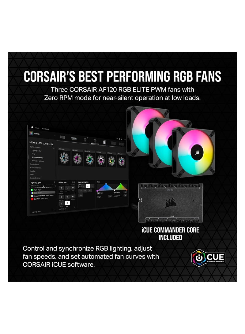 iCUE H150i Elite CAPELLIX XT Desktop Liquid CPU Cooler - Three AF120 RGB Elite Fans - 360mm Radiator - Intel LGA 1700, 1200, 115X, 2066, AMD AM5, AM4 - Included Commander Core