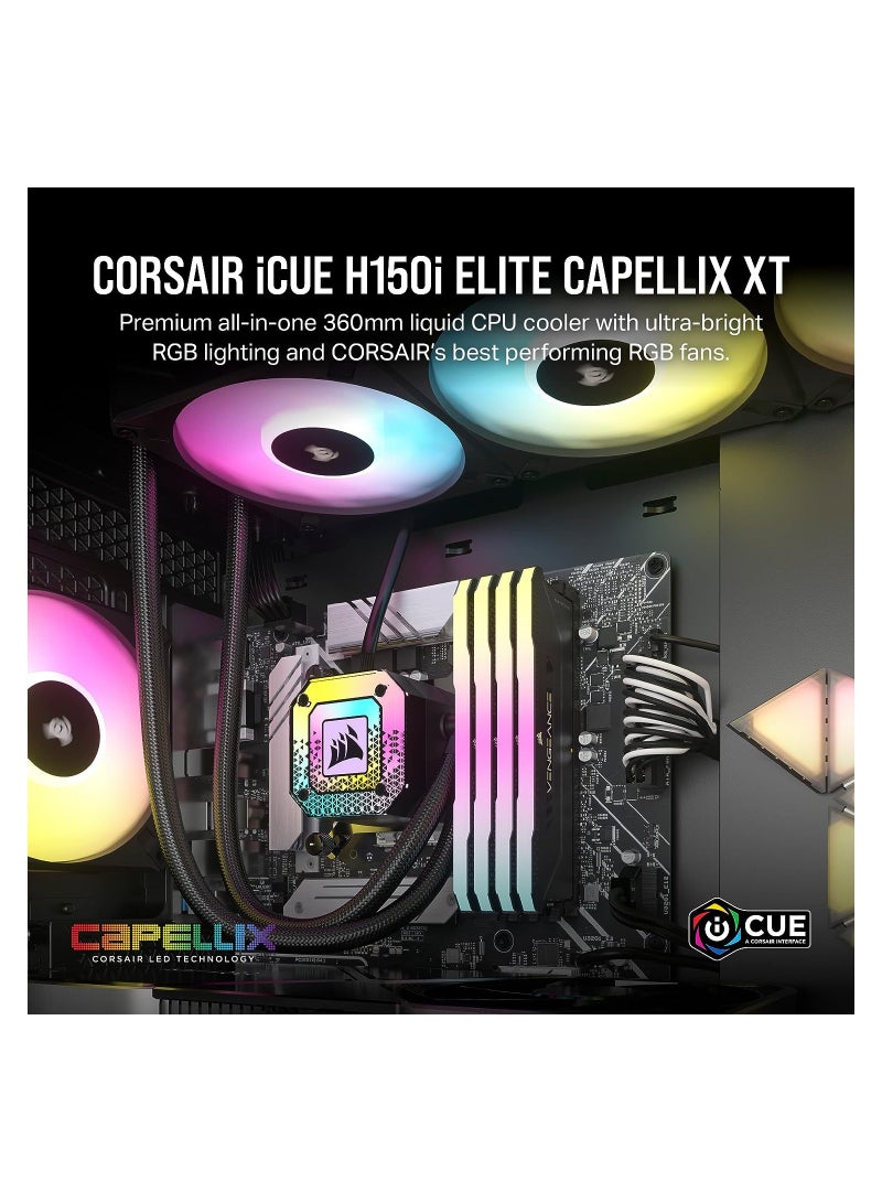 iCUE H150i Elite CAPELLIX XT Desktop Liquid CPU Cooler - Three AF120 RGB Elite Fans - 360mm Radiator - Intel LGA 1700, 1200, 115X, 2066, AMD AM5, AM4 - Included Commander Core