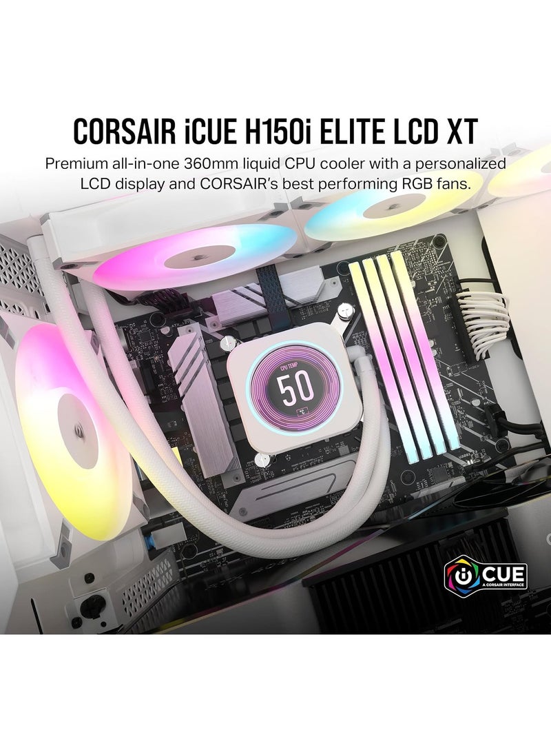 iCUE H150i Elite LCD XT Liquid CPU Cooler - IPS LCD Screen - Three AF120 RGB Elite Fans - 360Mm Radiator - Fits Intel® LGA 1700, AMD® AM5, And More - Included iCUE Commander Core