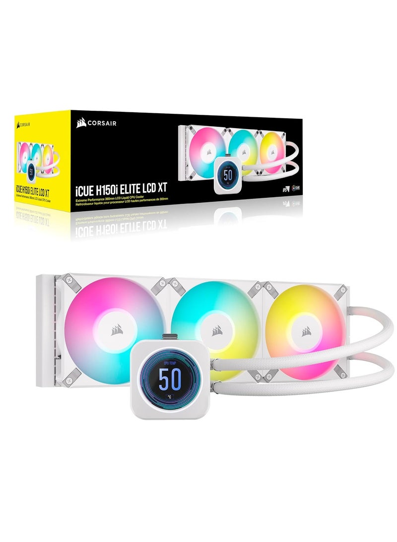 iCUE H150i Elite LCD XT Liquid CPU Cooler - IPS LCD Screen - Three AF120 RGB Elite Fans - 360Mm Radiator - Fits Intel® LGA 1700, AMD® AM5, And More - Included iCUE Commander Core
