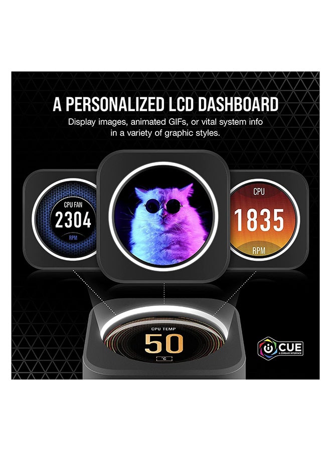 iCUE H100i ELITE LCD Display Liquid CPU Cooler-Custom IPS LCD Screen-40 Dynamic RGB LEDs-120mm Fans-240mm Radiator-COMMANDER CORE Smart Lighting Controller Black