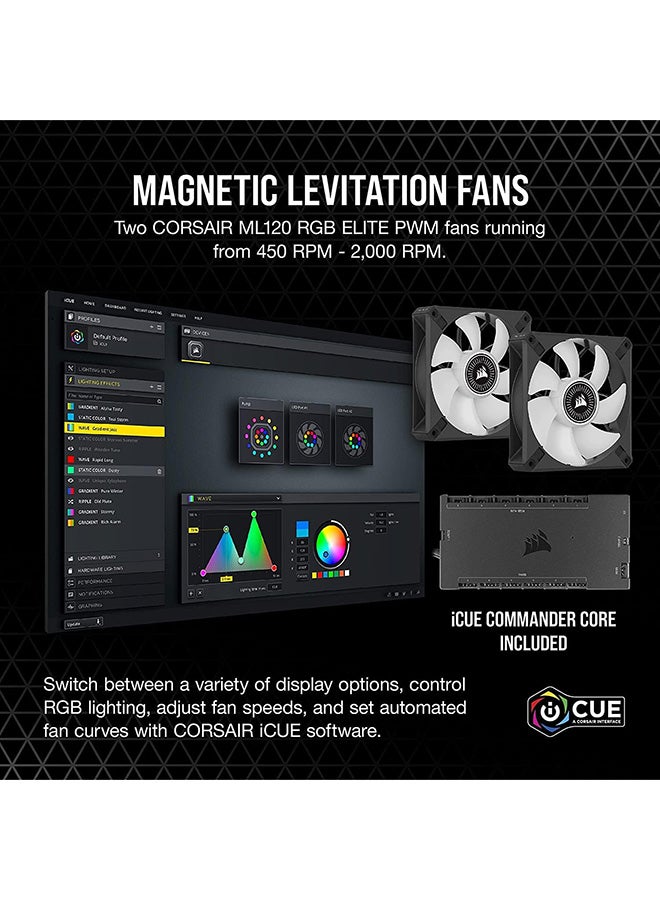 iCUE H100i ELITE LCD Display Liquid CPU Cooler-Custom IPS LCD Screen-40 Dynamic RGB LEDs-120mm Fans-240mm Radiator-COMMANDER CORE Smart Lighting Controller Black