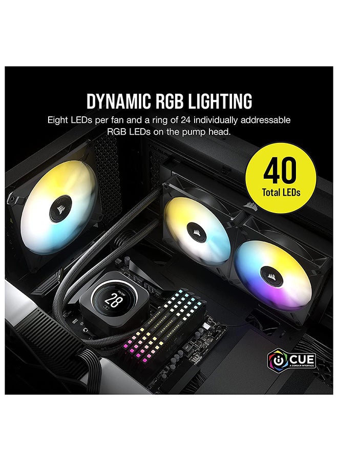 iCUE H100i ELITE LCD Display Liquid CPU Cooler-Custom IPS LCD Screen-40 Dynamic RGB LEDs-120mm Fans-240mm Radiator-COMMANDER CORE Smart Lighting Controller Black