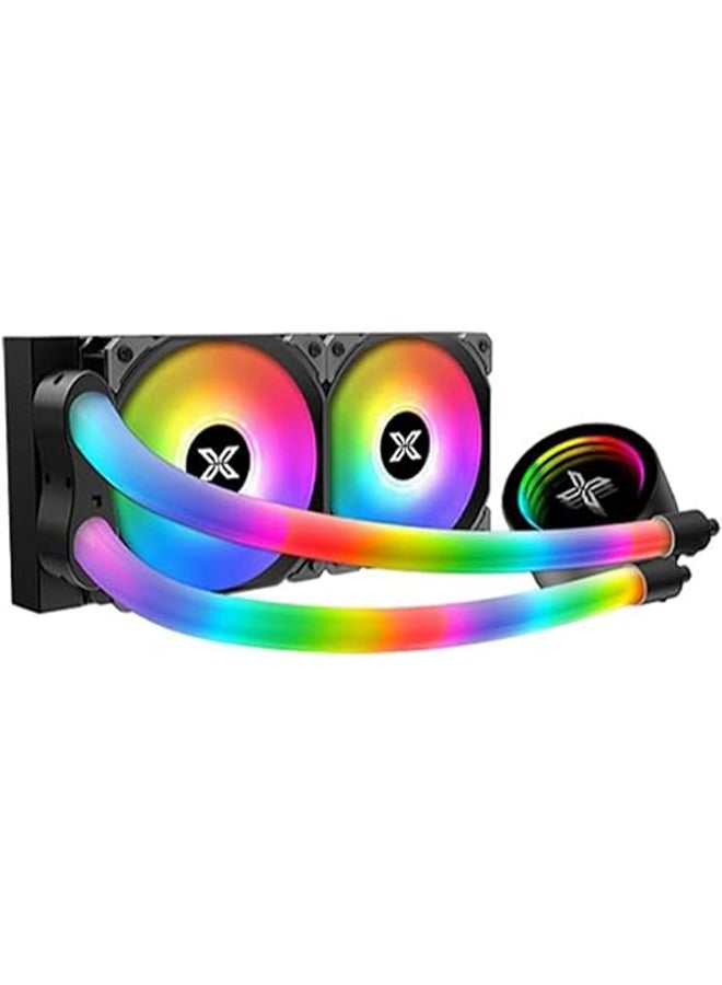 Neon Aqua 240 AIO CPU Liquid Cooler (ARGB LED Pump Head & Tube, 2PCS X22A Fan & Galaxy II Fan Control Kit)