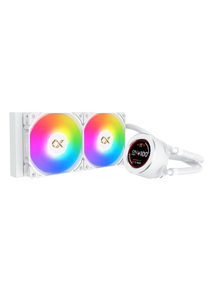 FROZR-O II 240 (AIO Liquid Cooler, White, LCD Pump Head, 2xX22A PWM ARGB Fan, Galaxy II Fan Control Box & Remote) EN40436