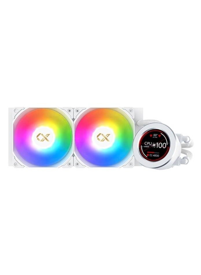 FROZR-O II 240 (AIO Liquid Cooler, White, LCD Pump Head, 2xX22A PWM ARGB Fan, Galaxy II Fan Control Box & Remote) EN40436