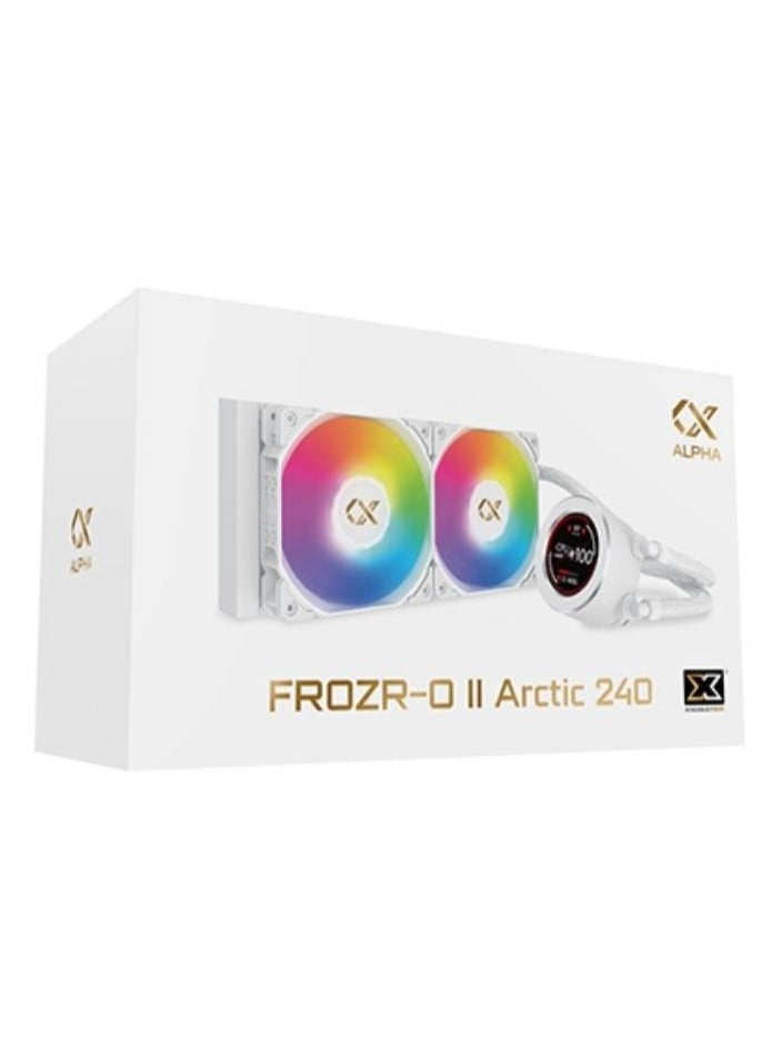 FROZR-O II 240 (AIO Liquid Cooler, White, LCD Pump Head, 2xX22A PWM ARGB Fan, Galaxy II Fan Control Box & Remote) EN40436