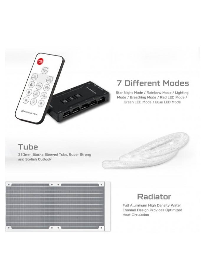 FROZR-O II 240 (AIO Liquid Cooler, White, LCD Pump Head, 2xX22A PWM ARGB Fan, Galaxy II Fan Control Box & Remote) EN40436