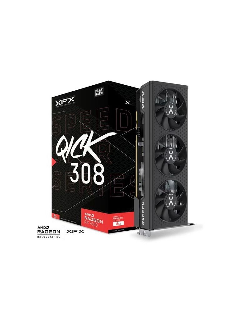 XFX SPEEDSTER QICK 308 RADEON RX 7600 BLACK Gaming Graphics Card with 8GB GDDR6 HDMI 3xDP, AMD RDNA™ 3