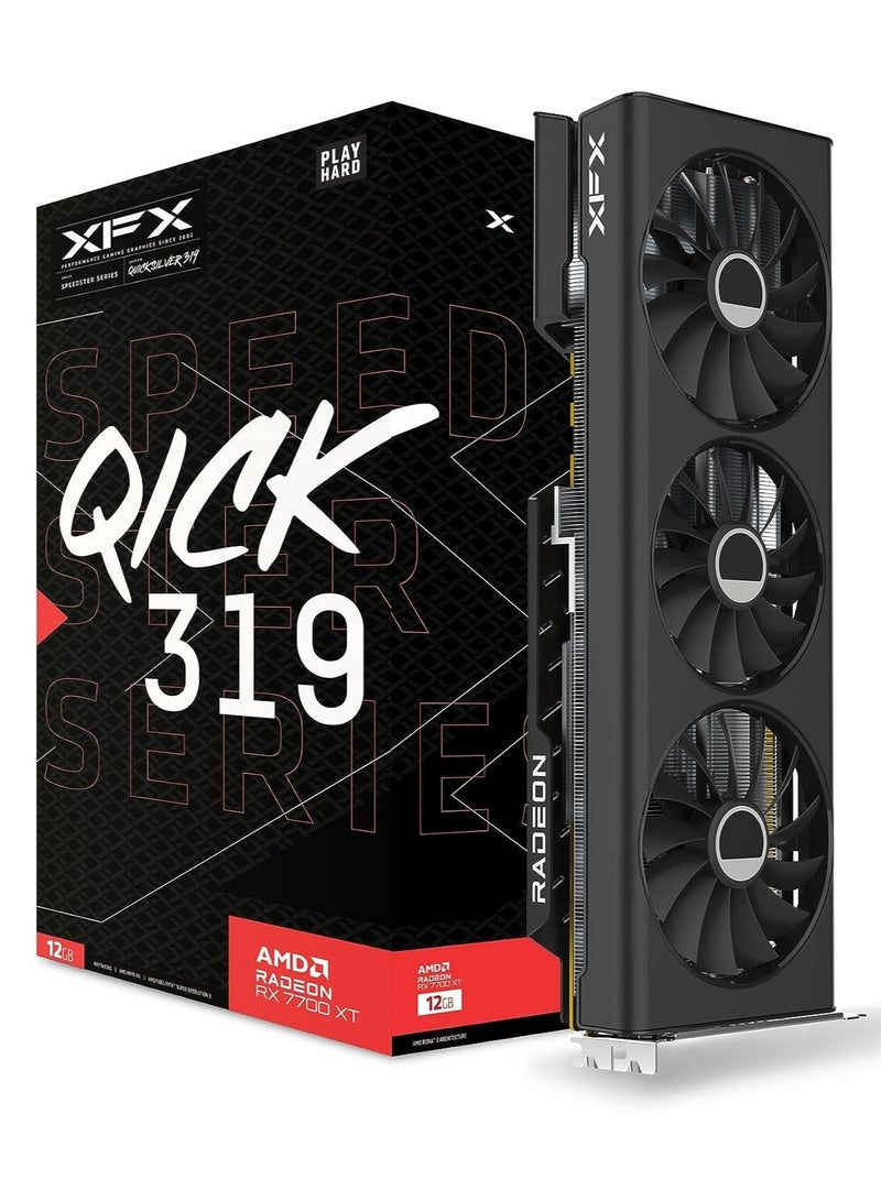 XFX Speedster QICK319 RX 7700 XT Black Gaming Graphics Card 12GB GDDR6 HDMI 3xDP, AMD RDNA 3 RX-77TQICKB9