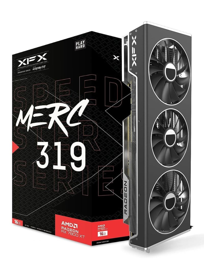 XFX Speedster MERC319 RX 7800 XT Black Gaming Graphics Card 16GB GDDR6 HDMI 3xDP, AMD RDNA 3 RX-78TMERCB9