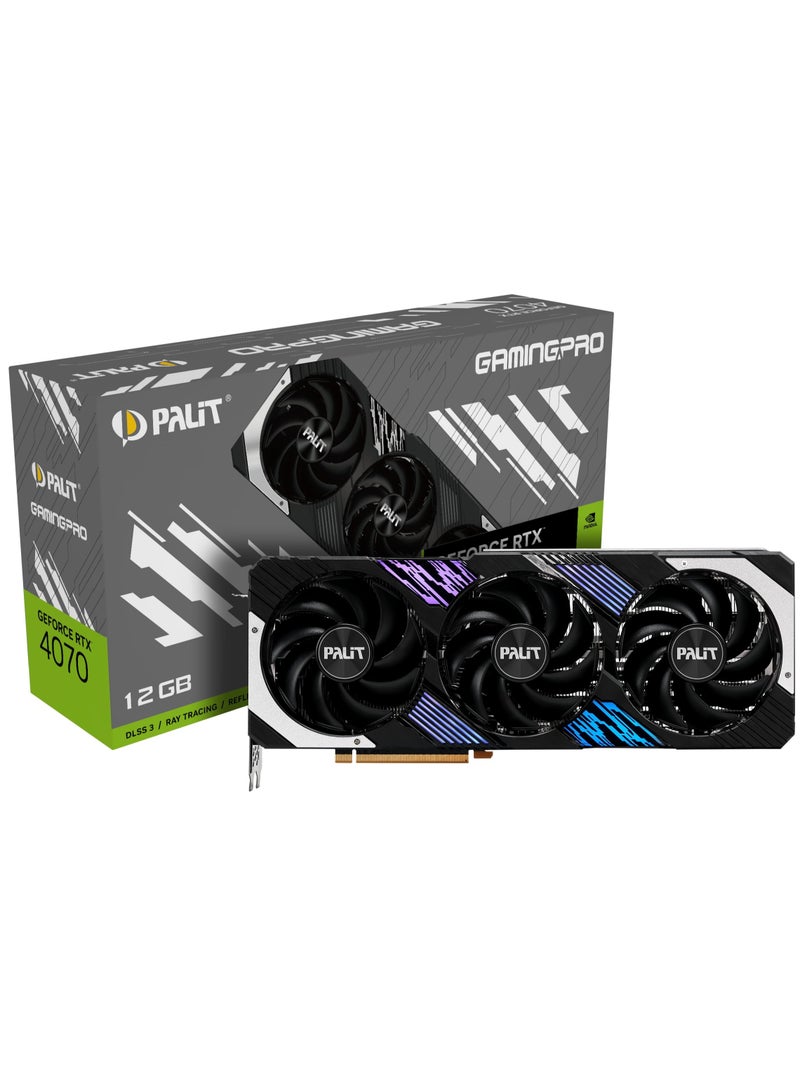 NVIDIA GeForce RTX™ 4070 Gaming Pro 12GB GDDR6X Graphics Card, 5888 CUDA Cores, 2475 MHz Boost Clock, 21Gbps,192bits Interface, PCI Gen 4,DP 1.4ax3,HDMI 2.1a x1 | NED4070019K9 1043A Black