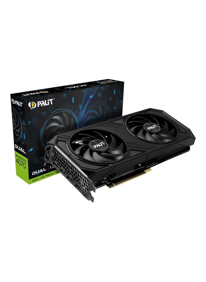 NVIDIA GeForce RTX™ 4070 Dual 12GB GDDR6X Graphics Card 5888 CUDA Cores 2475 MHz Boost Clock 21Gbps 192bits Interface PCI Gen 4 DP 1.4ax3 HDMI 2.1a x1 Black