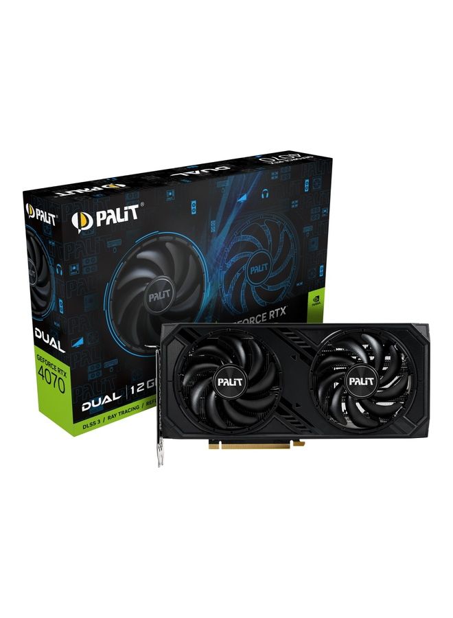 NVIDIA GeForce RTX™ 4070 Dual 12GB GDDR6X Graphics Card 5888 CUDA Cores 2475 MHz Boost Clock 21Gbps 192bits Interface PCI Gen 4 DP 1.4ax3 HDMI 2.1a x1 Black