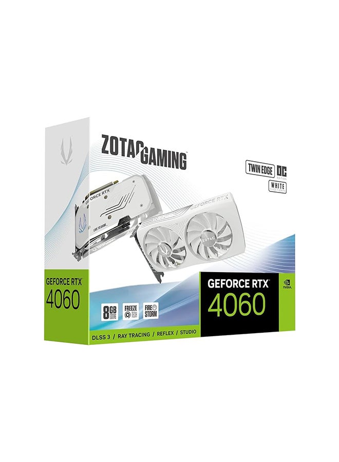 GAMING GeForce RTX 4060 8GB Twin Edge OC White Edition DLSS 3 8GB GDDR6 128-bit 17 Gbps PCIE 4.0 Compact Gaming Graphics Card, SPECTRA RGB Lighting, ZT-D40600Q-10M Black