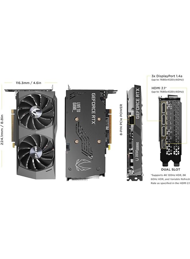 Gaming GeForce RTX™ 3050 Twin Edge 8GB GDDR6 128-bit 14 Gbps PCIE 4.0 Gaming Graphics Card, IceStorm 2.0 Advanced Cooling, Freeze Fan Stop, Active Fan Control, ZT-A30500E-10M Black