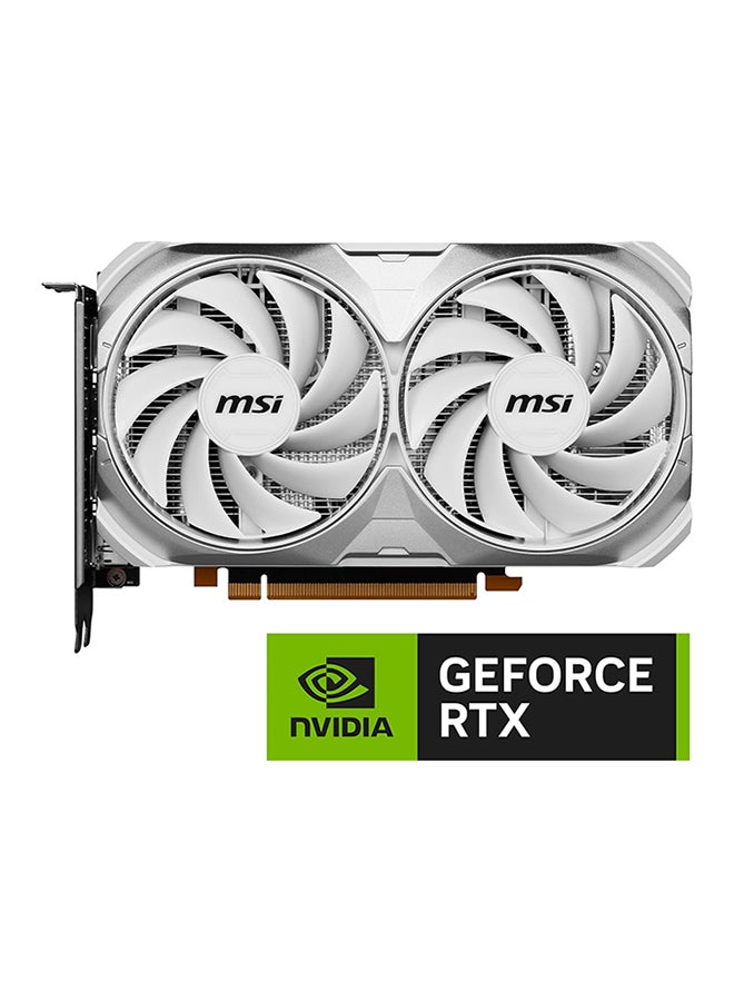 GeForce RTX 4060 VENTUS 2X WHITE 8GB GDDR6 Graphics Card, 2490 MHz Boost Clock, 3072 CUDA Cores, PCIe Gen 4, 128-bit Memory, 17 Gbps Memory Speed, HDMI 2.1 & DisplayPort v1.4a, 8K Resolution, G-SYNC, 4 Display Support, 912-V516-030 White