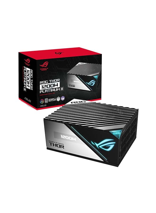 Rog Thor 1200W Platinum II ATX Power Supply Unit, 80Plus Platinum Efficiency, ARGB Aura Sync, 100-240Vac AC Input Range, 1200W Total Output | 90YE00L0-B0NA00 Black