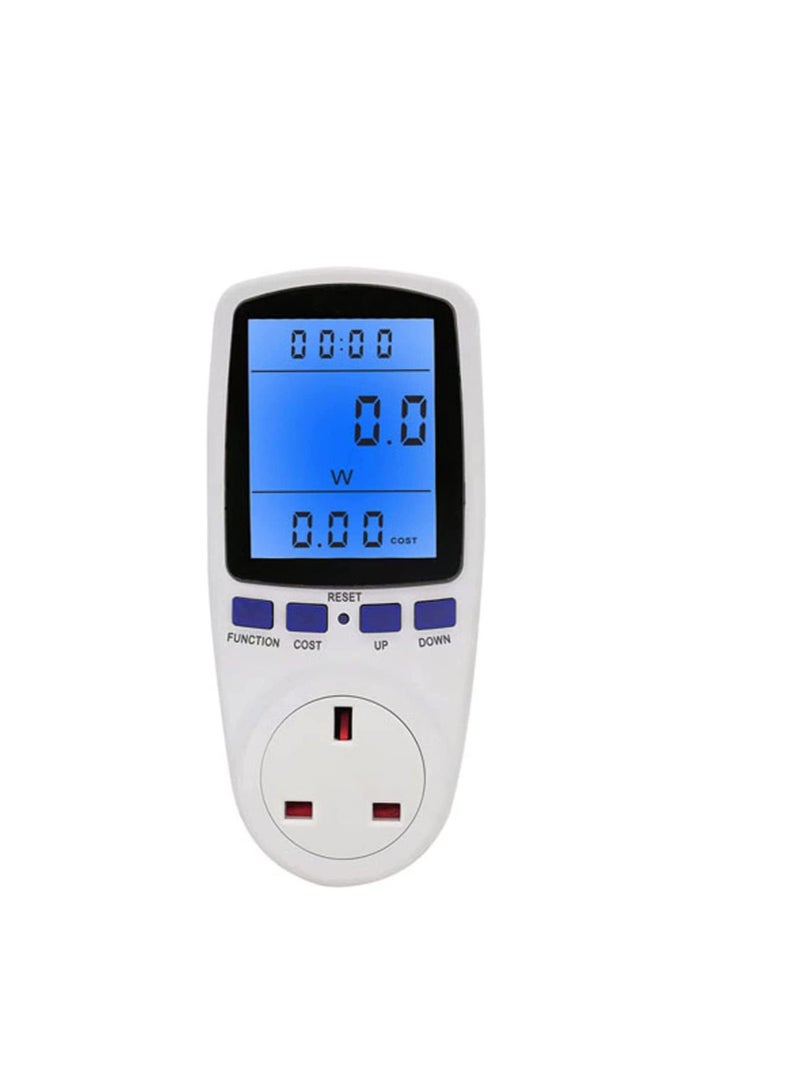 Power Meter Energy Monitor 240V/13A Watt Meter Plug UK, Power Meter Electricity Usage Monitor, With Backlight LCD Display and 7 Monitoring Modes for Home Hotel Blue Backlight