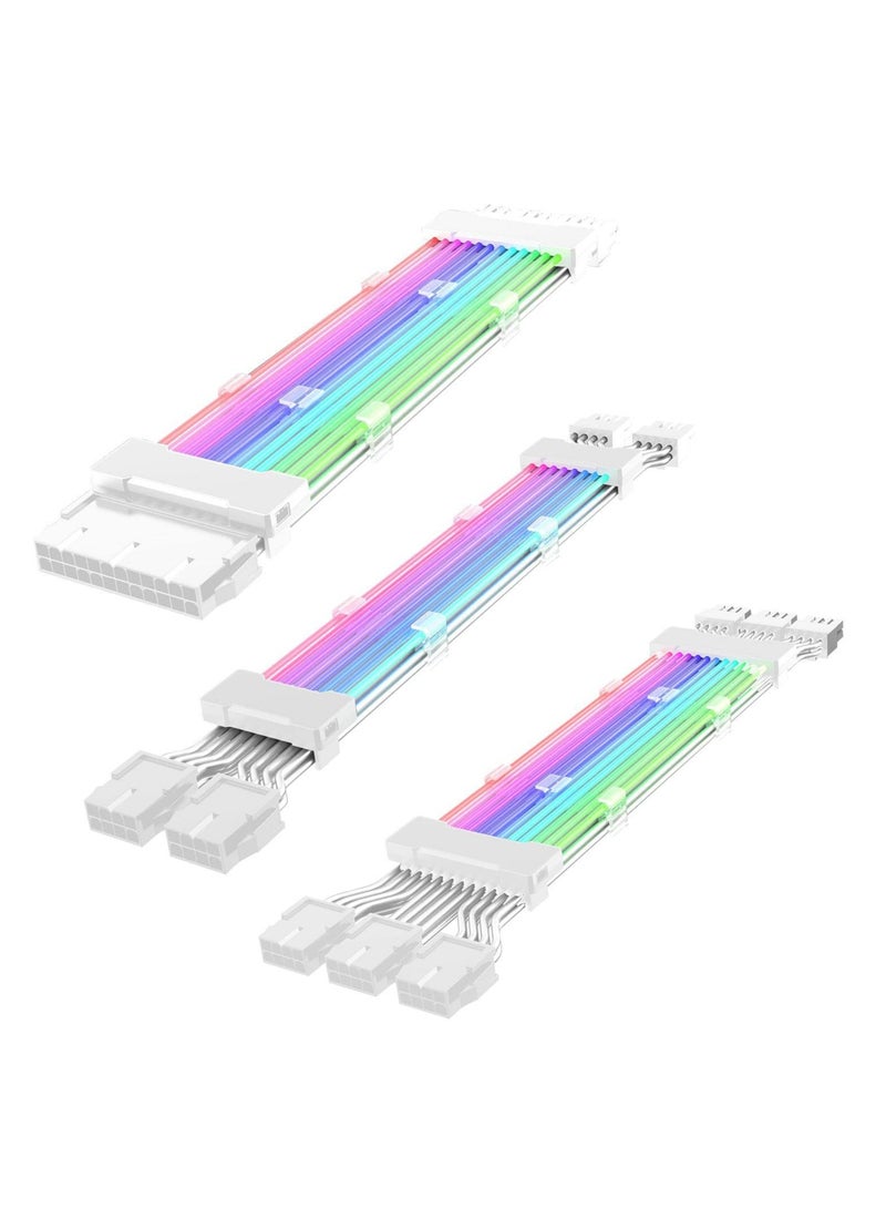 Addressable RGB Power Extension Cable, 24 Pin/2x8Pin/3x8Pin ATX RGB Cable, RGB ARGB Extension Cable, PC Internal Components for Motherboard Connector (White)