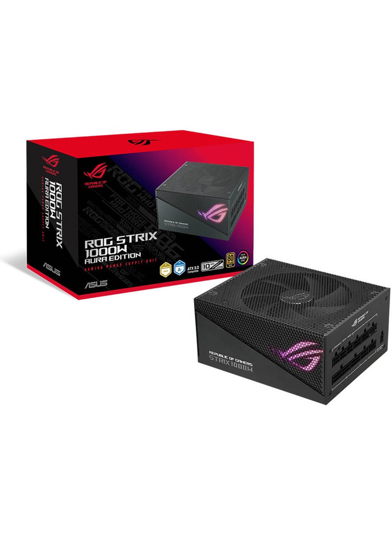 ROG STRIX 1000W Aura Edition ATX Power Supply Unit, 80 PLUS Gold Certifications, Full Modular, 135mm Axial-tech Fan, 0dB Technology, PCIe Gen 5.0, ARGB Lighting | 90YE00P1-B0NA00 Black