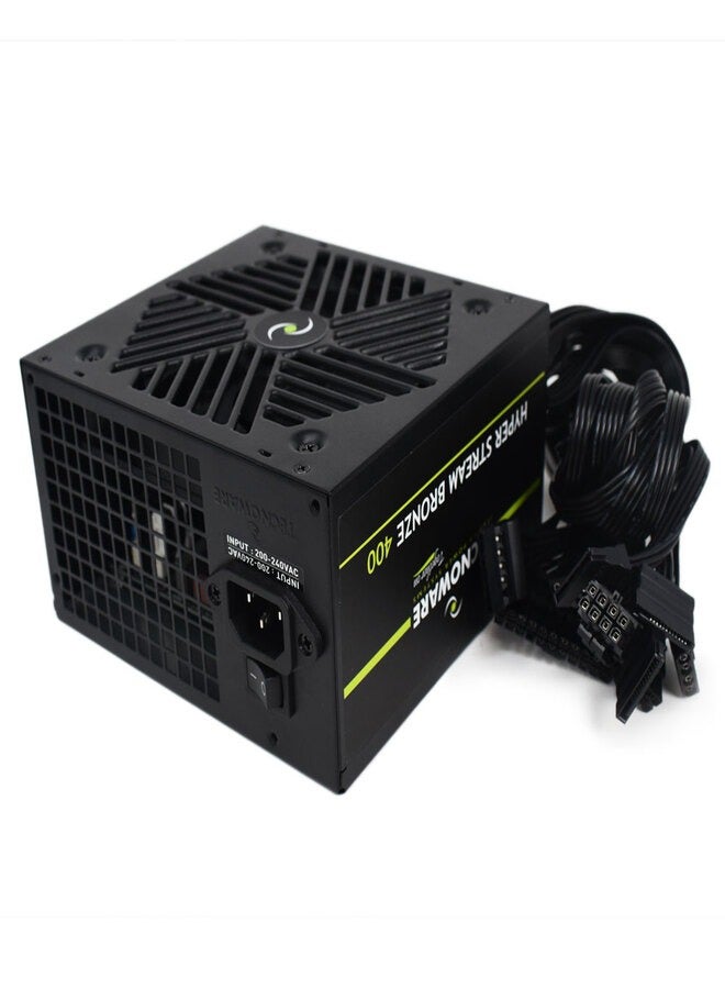 Tecnoware Hyper Stream 400 ATX Office PC Power Supply, 12 cm Fan, 1 x 24 Poles, 1 x 12 V 4+4 Poles, 1 x 6+2 PCI-E, 2 x Molex, 4 x SATA.
