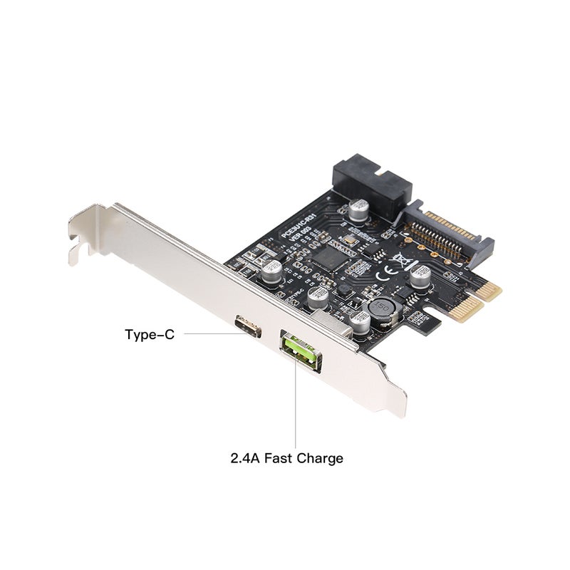 19 Pin PCI-E To USB 3.1 Type-C Expansion Card Black/Silver