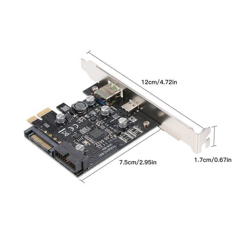 19 Pin PCI-E To USB 3.1 Type-C Expansion Card Black/Silver