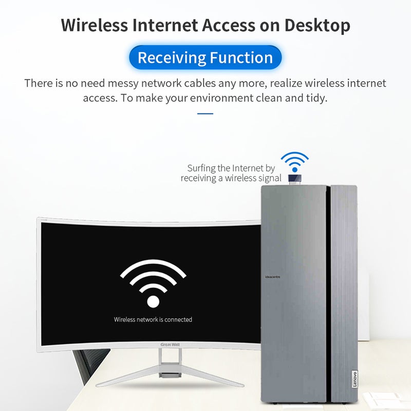 Blueooth Wireless Adapter USB WiFi Network Card Blue