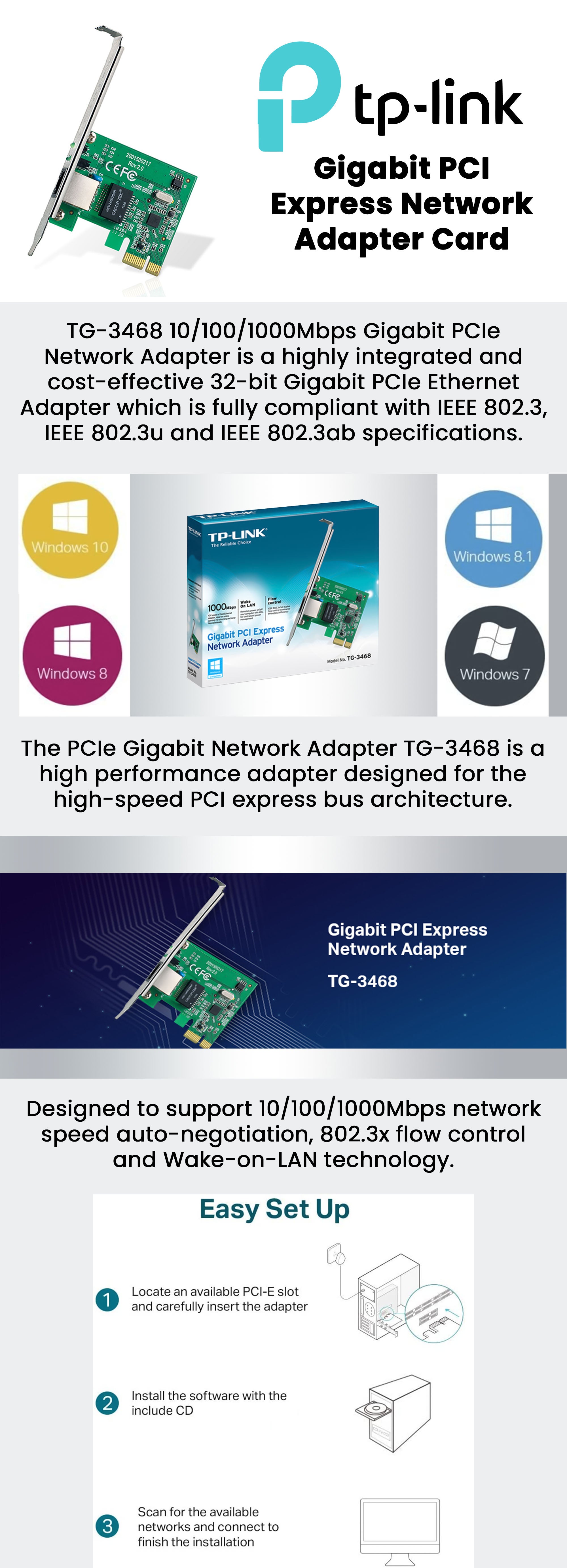 Gigabit PCI Express Network Adapter Card Green/Silver/Black