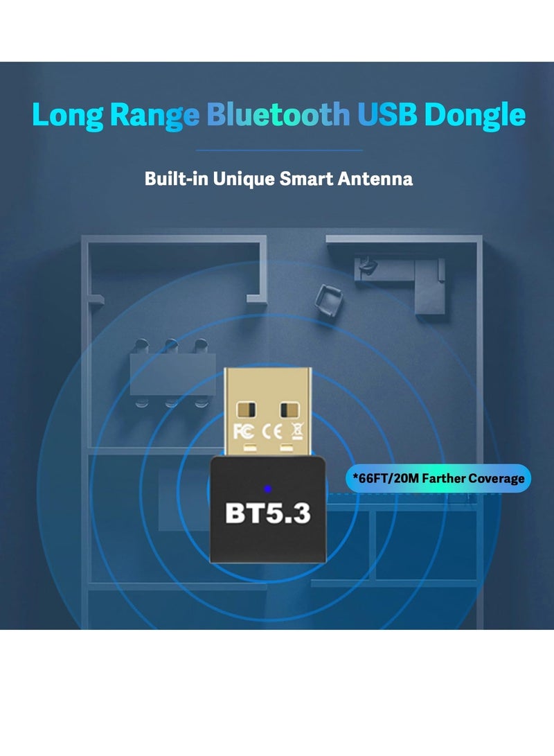 Bluetooth 5.3 USB Adapter for PC Desktop,, Wireless Transmitter Dongle for Windows 11/10/8.1/7 Computer Laptop, Plug and Play, No Driver Required, for Headset Speaker Keyboard Mouse Printer