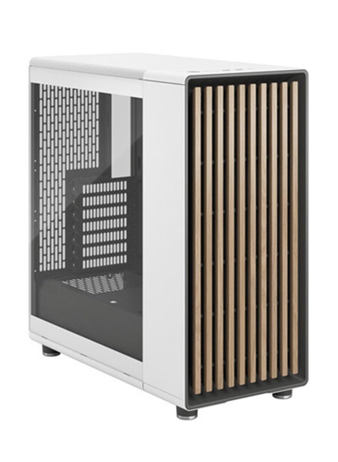 Fractal Design North Chalk White Clear TG (Tempered Glass) Gaming Cabinet with Front Oak Wood Panel - FD-C-NOR1C-04