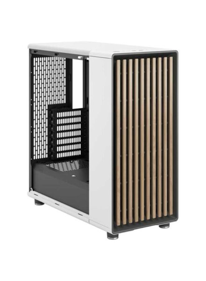 Fractal Design North Chalk White Clear TG (Tempered Glass) Gaming Cabinet with Front Oak Wood Panel - FD-C-NOR1C-04