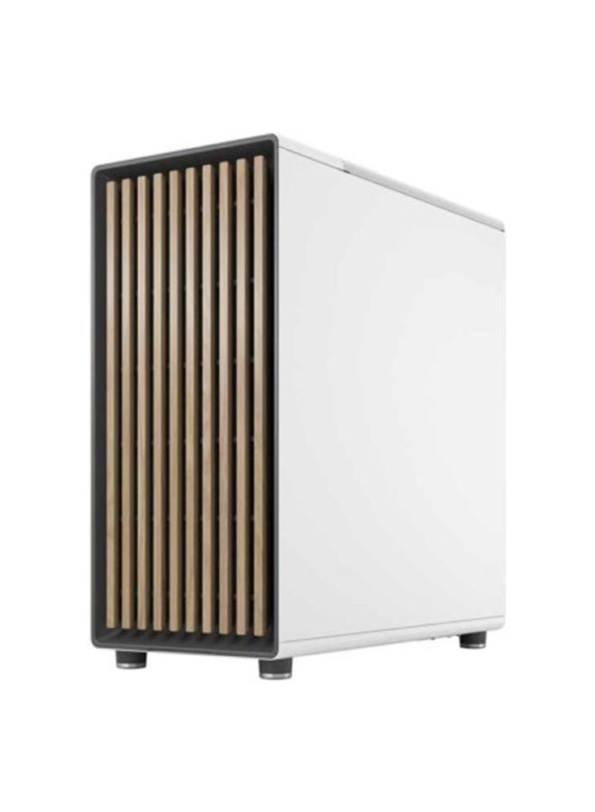 Fractal Design North Chalk White Clear TG (Tempered Glass) Gaming Cabinet with Front Oak Wood Panel - FD-C-NOR1C-04