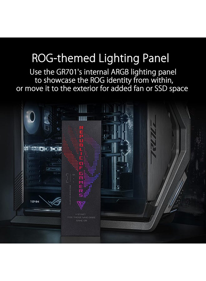 ROG Hyperion GR701 E-ATX PC Case, Tempered Glass Side Panels, Up to 420mm Dual Radiator, 4*140mm Fans, Metal GPU Holder, Compnent Storage, ARGB Fan Hub, 60W Fast Charging, 90DC00F0-B39000 Black