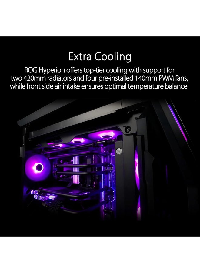 ROG Hyperion GR701 E-ATX PC Case, Tempered Glass Side Panels, Up to 420mm Dual Radiator, 4*140mm Fans, Metal GPU Holder, Compnent Storage, ARGB Fan Hub, 60W Fast Charging, 90DC00F0-B39000 Black